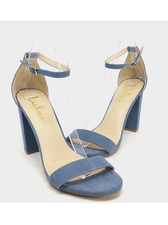 Lulus Shoes - Lulu's Light Blue Suede Block Heel Sandals with Ankle Strap